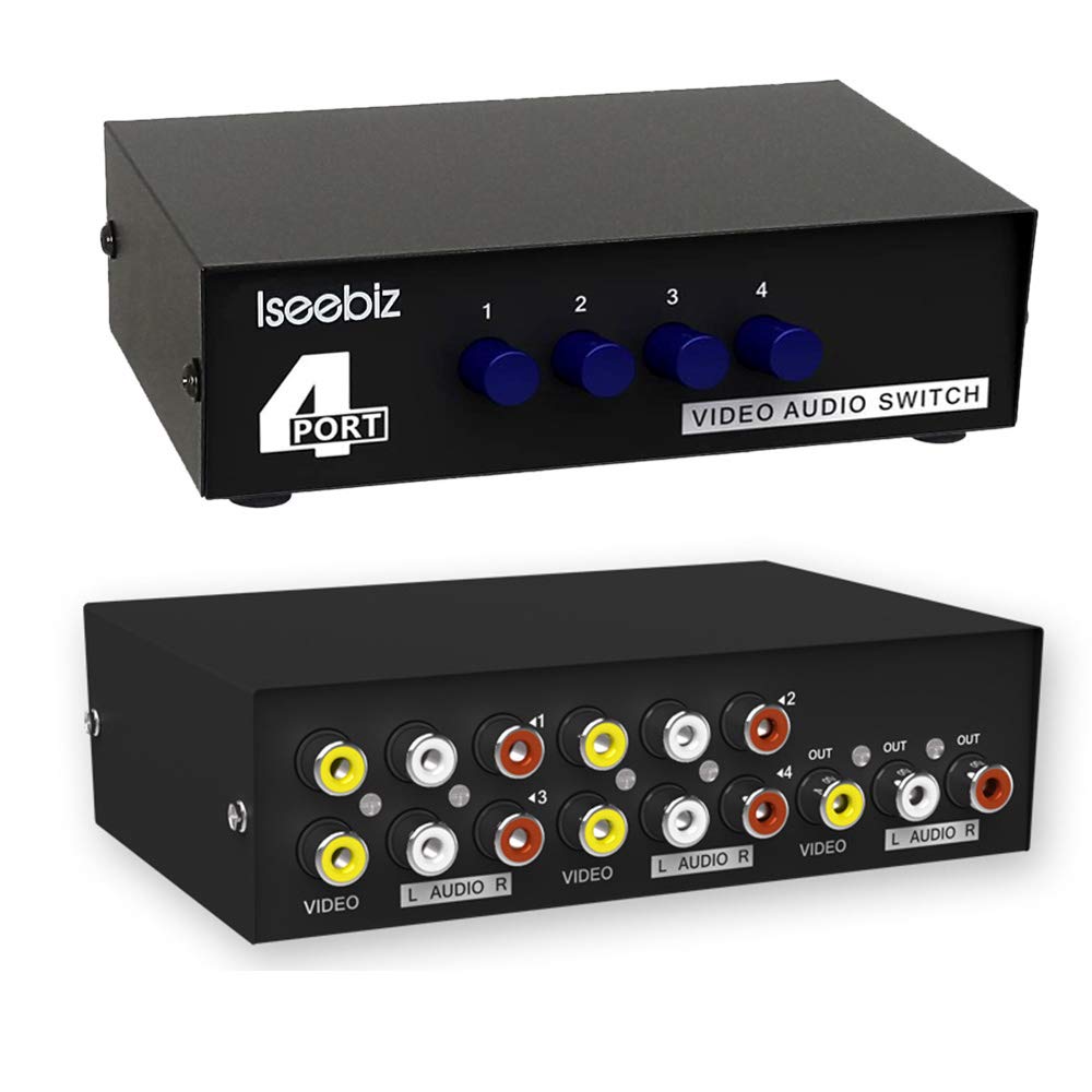Iseebiz AV-селектор RCA 4 выхода 1 Без блока питания Металлический Совместим с Игровым Переключателем Предотвращения Помех, Входы/1 / Вход/4 Выхода,