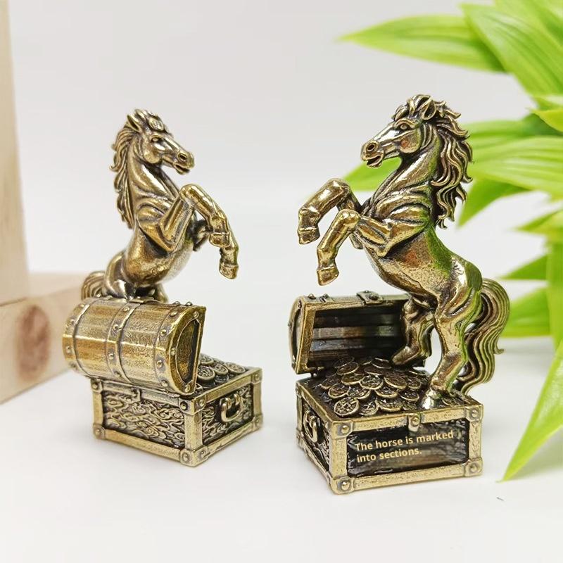 1 Pcs Zodiac Horse Statue Ornament Brass Horse Miniatures Crafts Office Home Decor Accessory