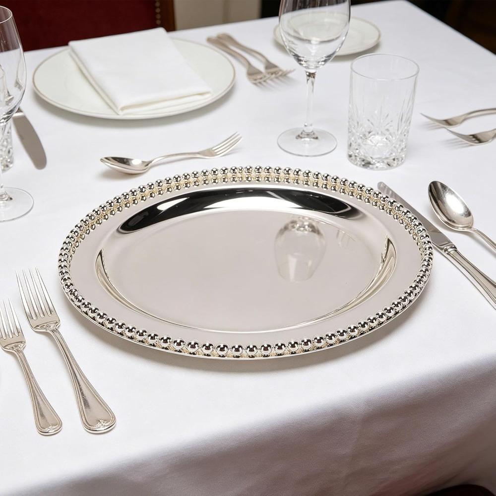 Metal Decorative Tray Smooth Finished Charger Plate Decorative Display Plate Dinner Serving