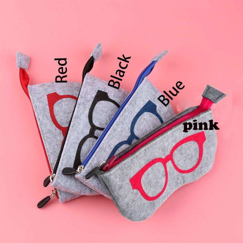 New Solid Storage Zipper Pouch Eye Glasses Bag Sunglasses Case Felt Box