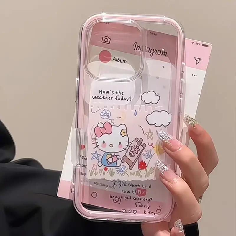 Защитный чехол-рамка с рисунком Китти двойного назначения для Apple iPhone (12, 13, 14, 15 Pro Max, 16)