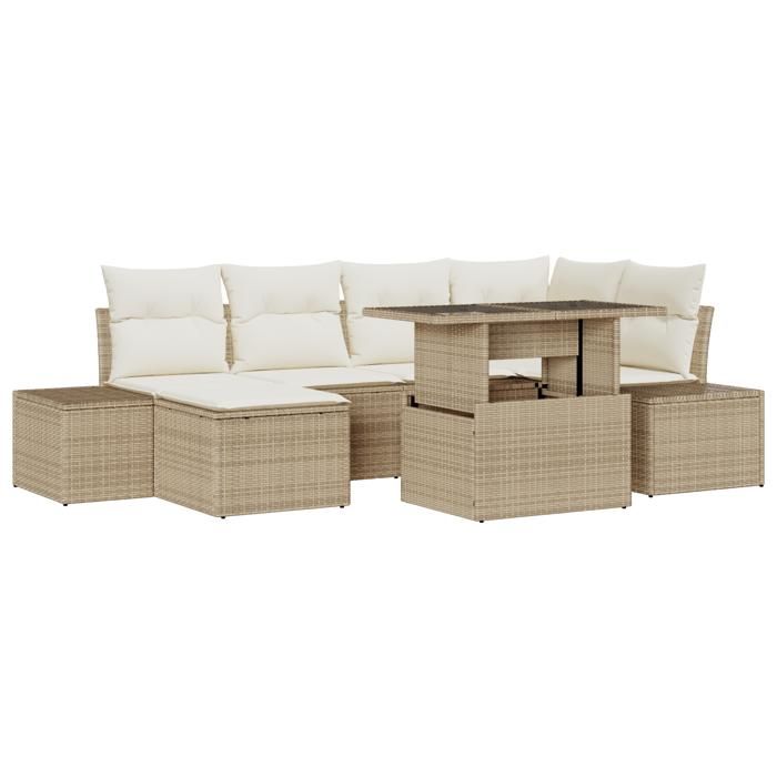 VidaXL Ensemble de canapé de jardin 7 pièces avec coussins beige en polyrotin 3349217