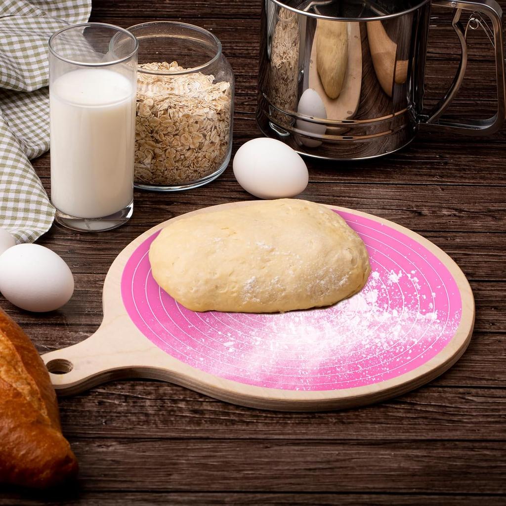 2 PCS 12 Inch Silicone Cake Mat, Pink Round Baking Mat with Measurements Reble Cake Turntable Mat Non-Stick Heat Resistant Pastry Mats for Rolling