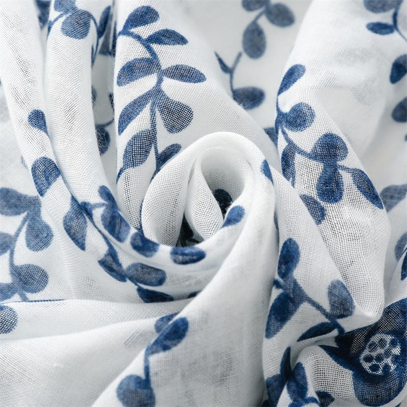 Шарф из хлопка и конопли Four Seasons, ретро-арт, этнический стиль, синий цветок, балийский шелковый шарф, туристическая шаль