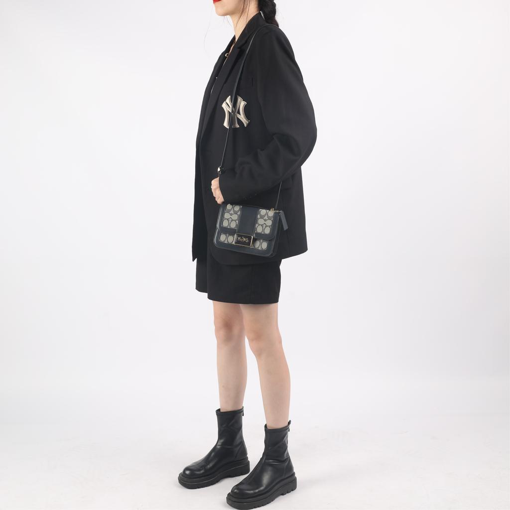 Coach Alie 18 Monogram Print Adjustable Shoulder Strap Jacquard Fabric With Calfskin And Snakeskin Messenger Bag Women bags Dark-Blue 4616-B4RH3