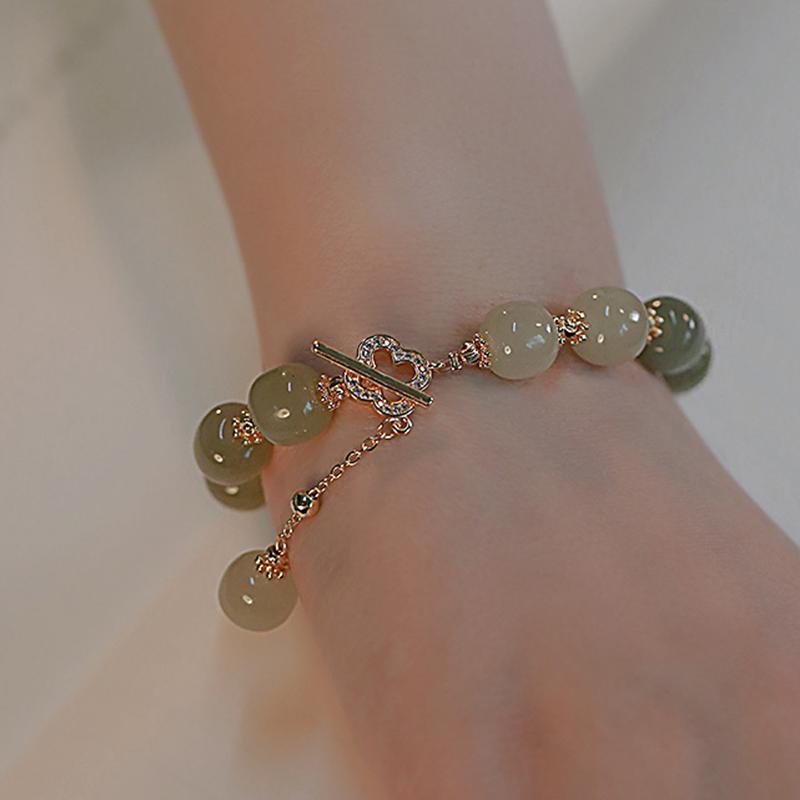 Модный изысканный браслет из бисера зеленого имитации нефрита для женщин, элегантная сладкая цепочка на запястье, стиль суда, банкет, повседневные ювелирные изделия