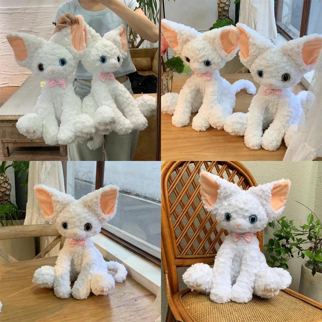 Очаровательная плюшевая игрушка кошка породы девон-рекс 40 см, мягкая белая кошка, чучело животного, подарок для детей