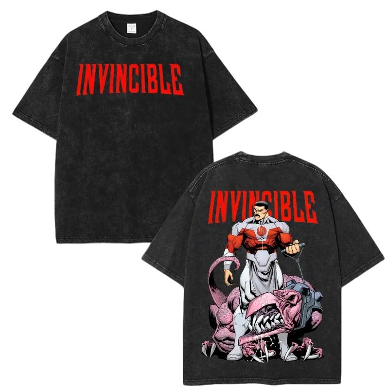 2026 New Invincible Grand Regent Thragg Unisex Washed Shirt Summer Vintage 100cotton Y2k Mens Fashion Oversize Graphic Tshirt