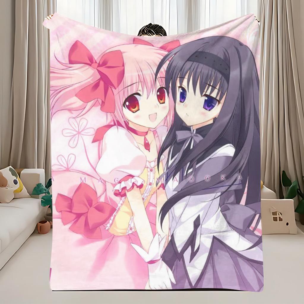 Плед «Puella Magi Madoka Magica», Флисовый плед с персонажами Мадока и Хомура из аниме, Милый Кавайный плед для декора комнаты