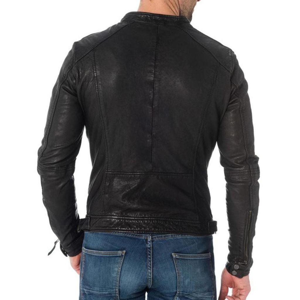 SKINOUTFIT Мужская куртка из натуральной кожи ягненка черного цвета, стильная байкерская куртка-бомбер, верхняя одежда MJ 155