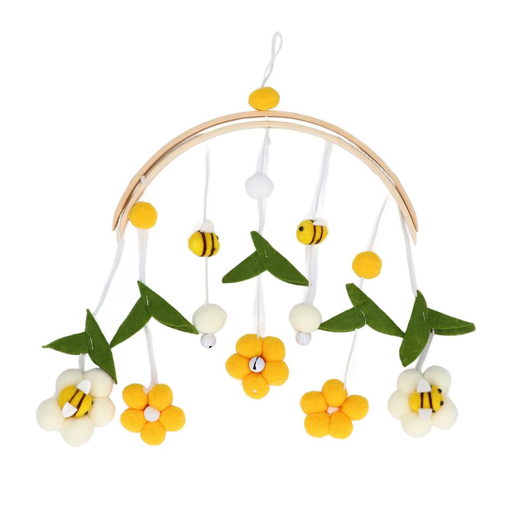 Bee Flower Crib Mobile Green Leaves Nursery Decoration Infant Bedroom Hanging Toy for Bassinet