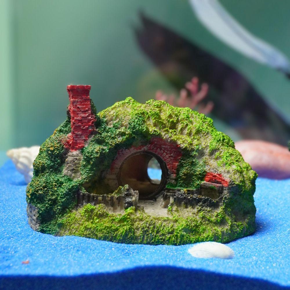 Resin Moss House Landscaping Decorative Fish Hiding Reptile Hole Fish Shrimp Hideout  Aquarium