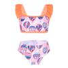 Kids Girls 2PCS Tankini Ruffled Shoulder Straps Printed Crop Top with Bottoms Hawaii Set Bikini Swimwear