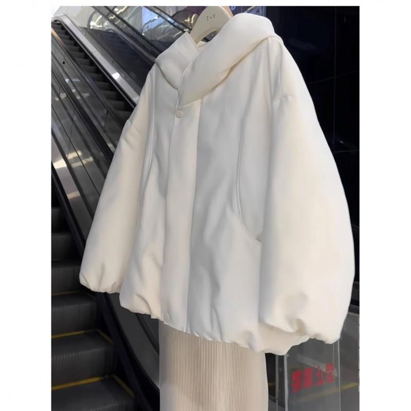Womens Oversized Hooded Cotton Puffer Jacket Winter Warm Loose Fit Solid Color Short Coat 2026