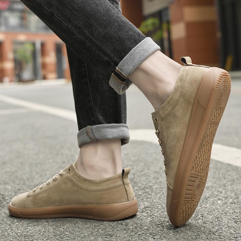 Retro Round Toe PU Suede Men's Casual Sneakers 2025 Workwear Lace-Up Shoes with Thickened Anti-Slip Sole Plus Sizes 38-45