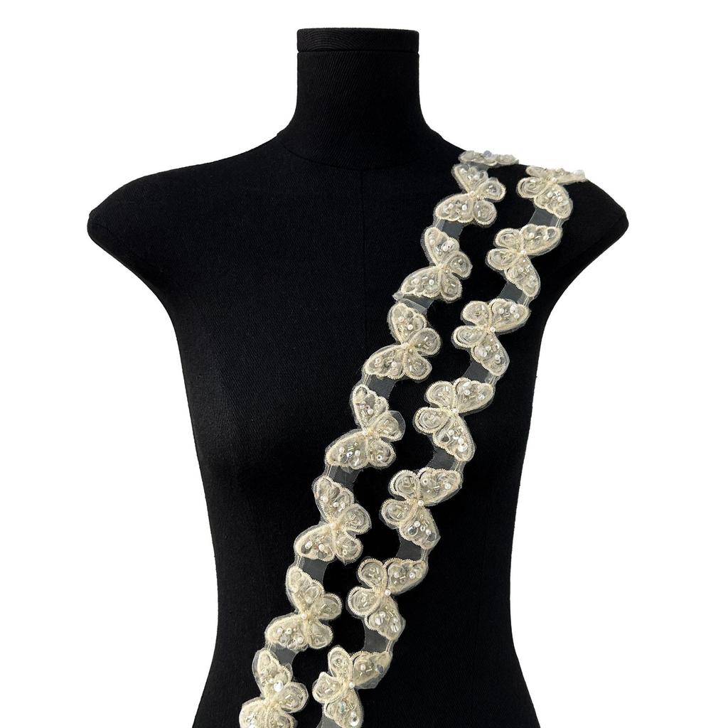 Цветная вышивка Бабочка Ручная работа Бисер Штрих-код Одежда Платье Лолиты Декоративное кружево Кружево с бабочками Аксессуары