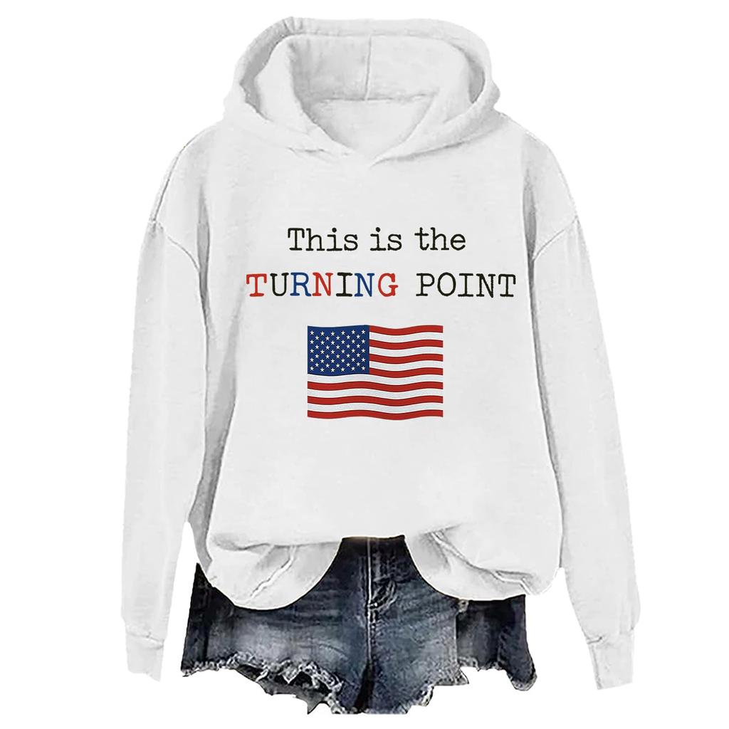 Ladies Fashion Casual Long Sleeve Printed Round Neck Hoodie Pullover Top