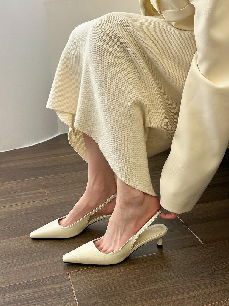 Шангси, выглядит хорошо! Французские белые сандалии с острым задником женские весенне-летние легкие туфли с тонким средним каблуком и сумкой на голове