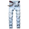 2024 европейские и американские новые мужские облегающие джинсы средней талии с прямыми штанинами и потертостями, светло-голубые брюки для мужчин