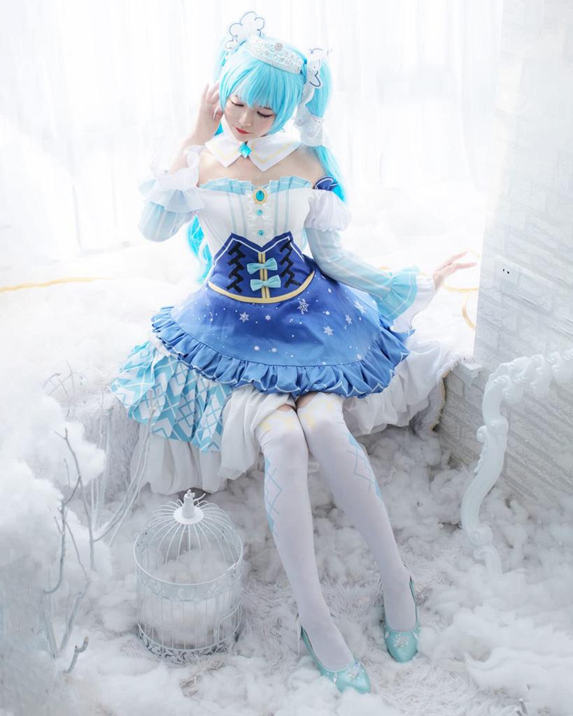 [Milky Time] Snow Miku Hatsune Miku Cosplay Costume with Wig, Halloween Costume for 2019