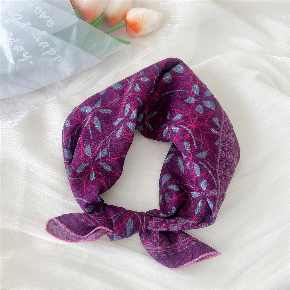 Cotton And Linen Small Square Scarf Silk Scarf Women'S Spring And Autumn New Style Artistic And Versatile Fashionable Temperament Headband Scarf