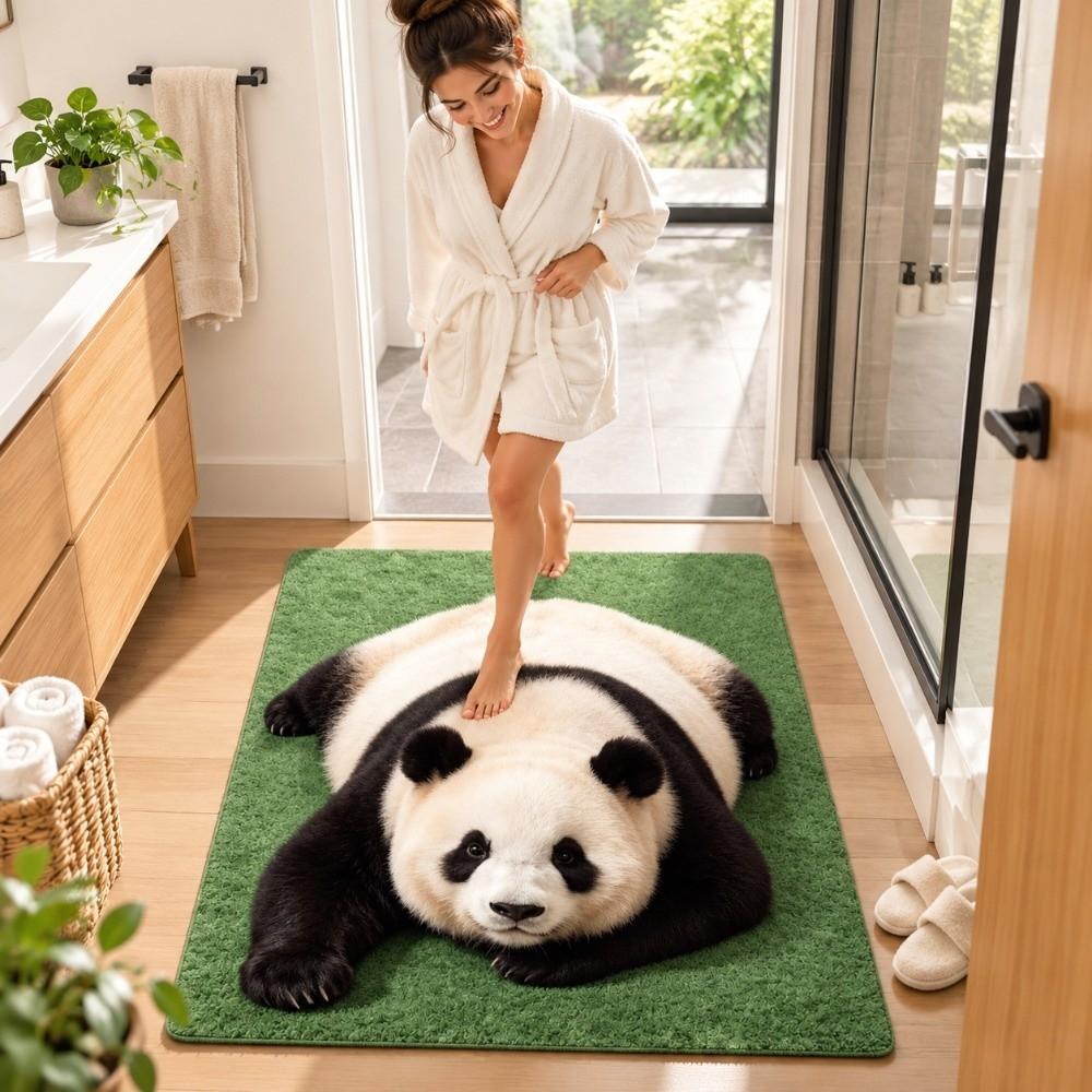 Absorbent Animal Shaped Carpet 3D Printed Bathroom Floor Mat Cat-Shaped Area Rug Home Floor Decor