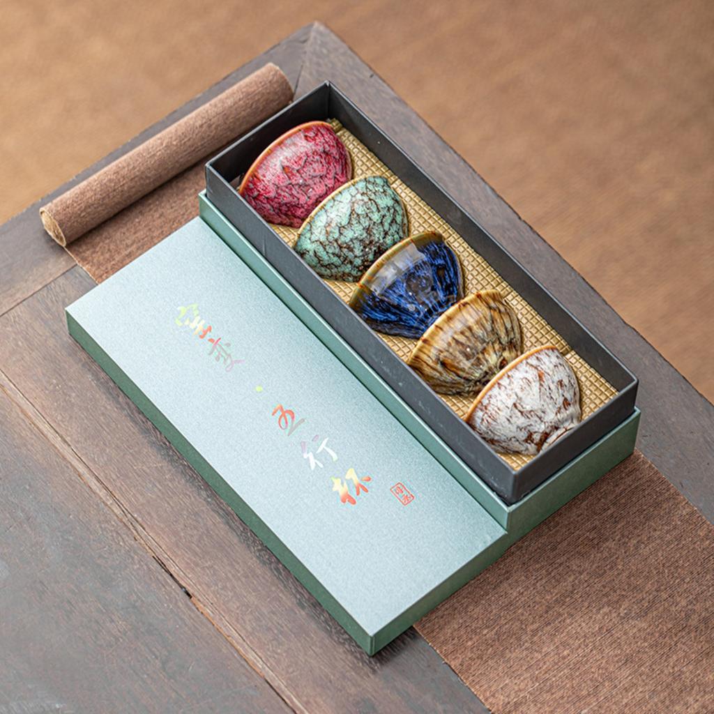 Kiln Change Tea Cup Set with Gift Box Chinese Ceramic Tea Ware Five Elements Cup Full Set Souvenir