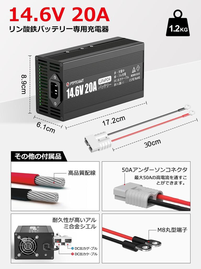 PTPTCAMT 14.6 V 20A Ion Phosphate Charger, AC-DC, Rapid Charging, 12 V,