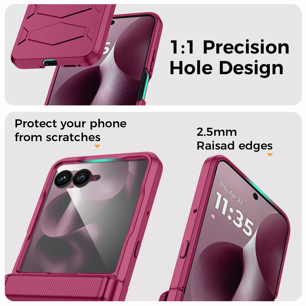 Чехол для Motorola Razr Ultra 2025 / Razr Ultra 2026 с защитой шарнира, встроенной защитой экрана, противоударный, всесторонний чехол для телефона - Розово-красный