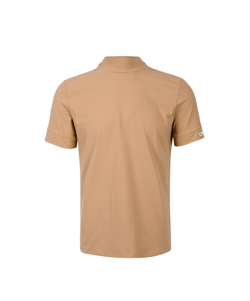CREVE9 Mock Neck Logo Point Short Sleeve T-Shirt Bg