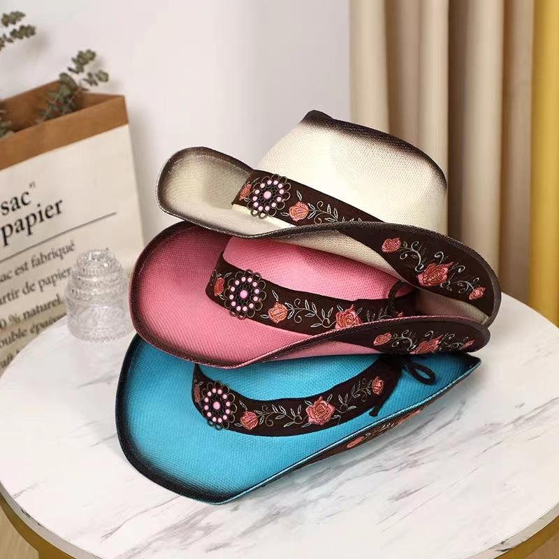 Розовая ковбойская шляпа в стиле вестерн, летняя солнцезащитная шляпа, соломенная шляпа для мужчин и женщин, ковбойская шляпа, сомбреро, хомбре