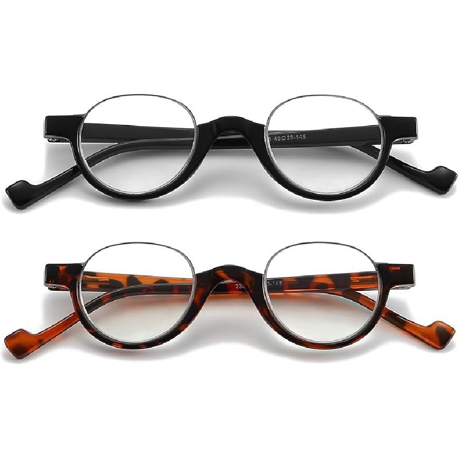 2 Pack Vintage Reading Glasses Round Durable Readers 99% Blue Light Blocking Half Frame Computer Women Men Cheaters