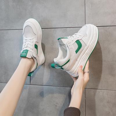 Весенние новые кожаные сетчатые белые туфли женские увеличивающие рост стельки повседневные женские ботильоны маленькие размеры студенческая обувь