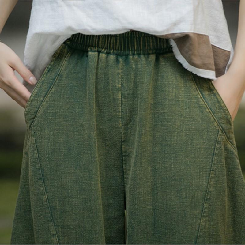 Johnature Женские винтажные шаровары с эластичной талией, осенние однотонные лоскутные свободные длинные брюки