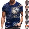 New Summer Men's Fashion T-shirt Personality Texture Compass Printed Men's T-shirt Top