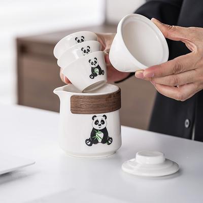Портативный дорожный чайный набор Panda Один чайник Три чашки Быстрые чашки Походный кемпинг на открытом воздухе Заваривание кунг-фу Чайник-компаньон Подарок