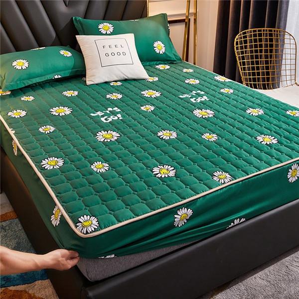 Printing Bed Fitted Sheet Cotton Thick Quilted Soft Elastic Fitted Sheet Bedding Mattress Cover Topper Single Full Queen King Sheet&Pillowcases