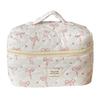 Korean Style Sweet Quilted Cosmetic Bag - Large Capacity, Portable with Little Red Flower Bow Design for Students