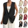 Ladies Summer Suit Jacket Work Casual Sleeveless V-Neck Single Button Solid Color Suit Vest