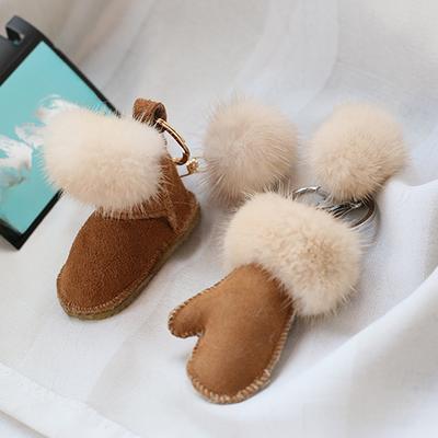 Зимняя меховая подвеска, варежки из натуральной шерсти, мех норки, маленькие туфельки, подвеска для сумки, брелок для ключей автомобиля