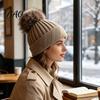Нескользящие вязаные шапки Зимняя вязаная шапка для женщин, для холодной погоды, с флисовой подкладкой, с помпоном, удобный головной убор, помпон, объемная снежная шапка, мягкая в рубчик