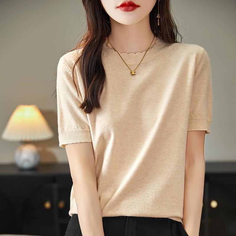 Женская вязаная футболка MODERN NEW SAGA, летняя вязаная рубашка, футболки с короткими рукавами, пуловер с круглым вырезом, вязаные топы