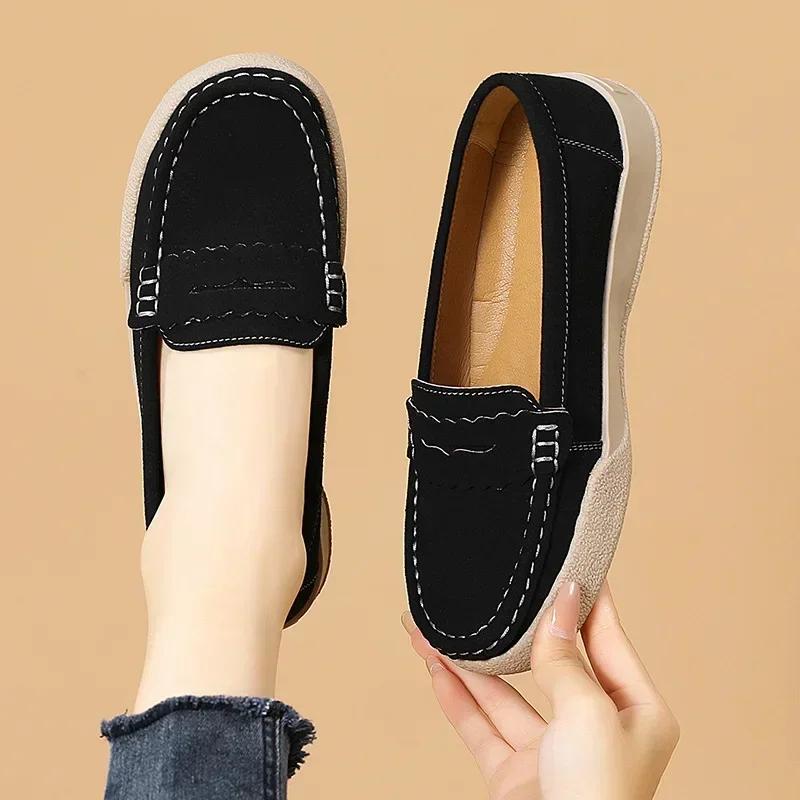 Женские плоские туфли-лоферы без застежек Кожаные туфли на плоской подошве Женская осенняя новая мода Повседневная обувь на плоской подошве Женские мокасины на мягкой подошве Zapatos Mujeres