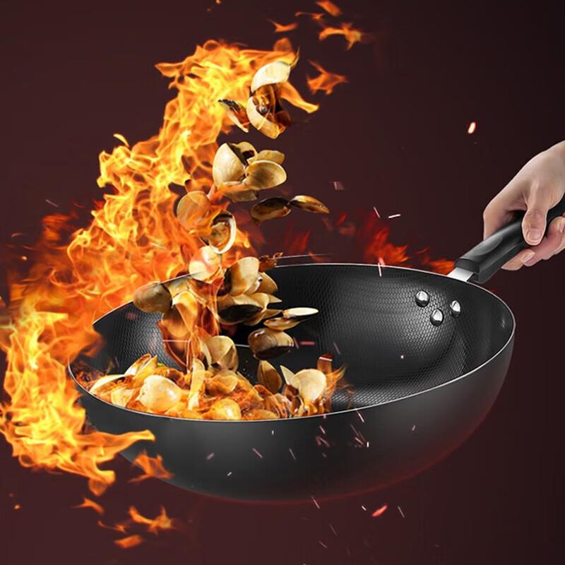 Wok Iron Pan 30CM, Compatible with Gas And Induction Stoves, Non-Coated, Suitable for Metal Spatula, MDB-30