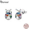BAMOER 925 Sterling Silver Colorful Zircon Small Beetle Stud Earrings for Women Fine Jewelry