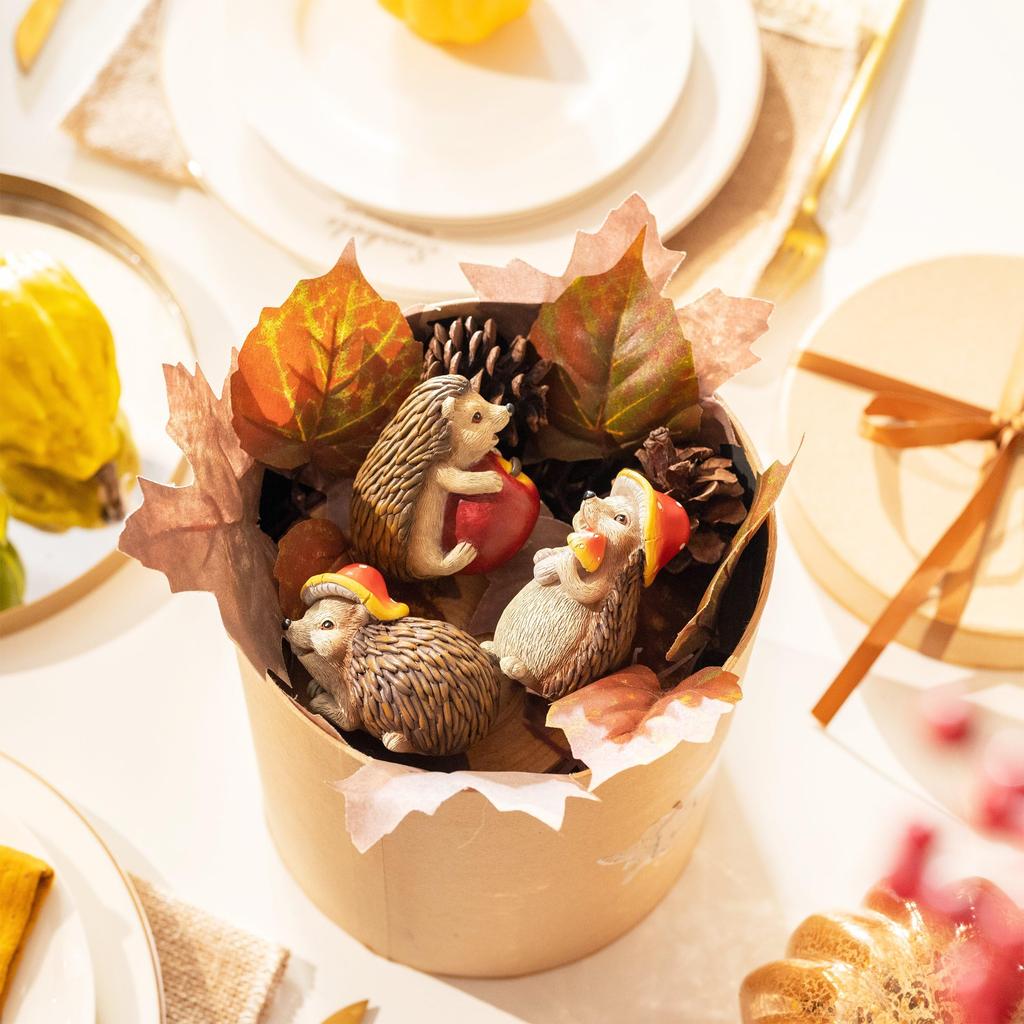 Valery Madelyn Autumn Ornaments, Seasonal Decor, Cute Hedgehog Set of 3 Figurines, Objects, Interior Decor, Outdoor Decor, Statues, Autumn Garden,