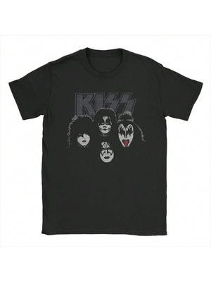 Мужские футболки группы KISS 100% хлопок одежда Потрясающая футболка с коротким рукавом и круглым вырезом Футболки больших размеров