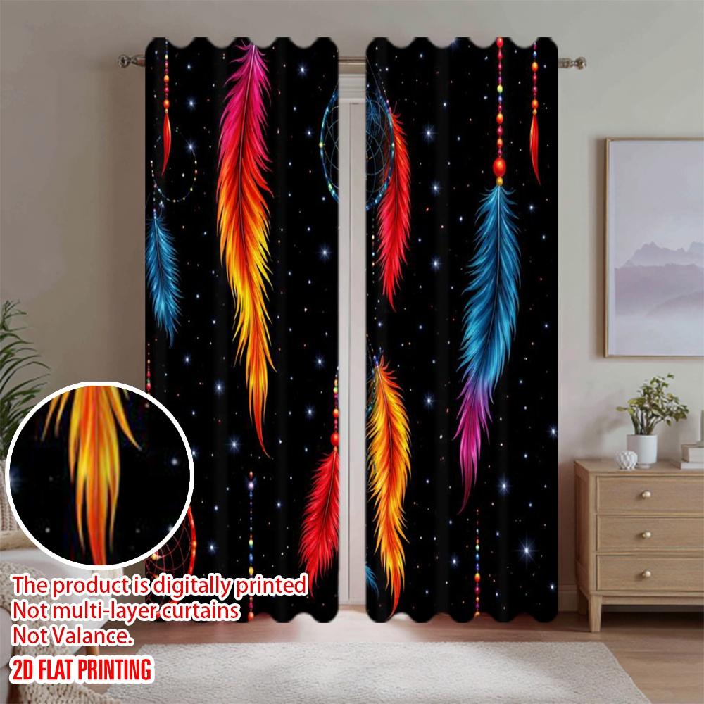 2D flat printing 2pcs Curtain Window Treatment Curtains Colorful Dreamcatchers and Feathers Digital Printed Polyester Drapes All