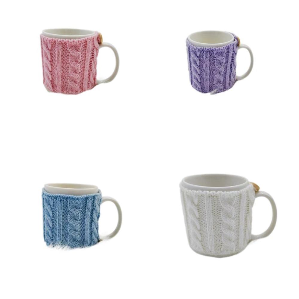 4PCS/SET Warm Knitted Coffee Mug Cover Heat-proof Washable Insulated Cup Sleeve Handmade Stretchable Coffee Cup Cover