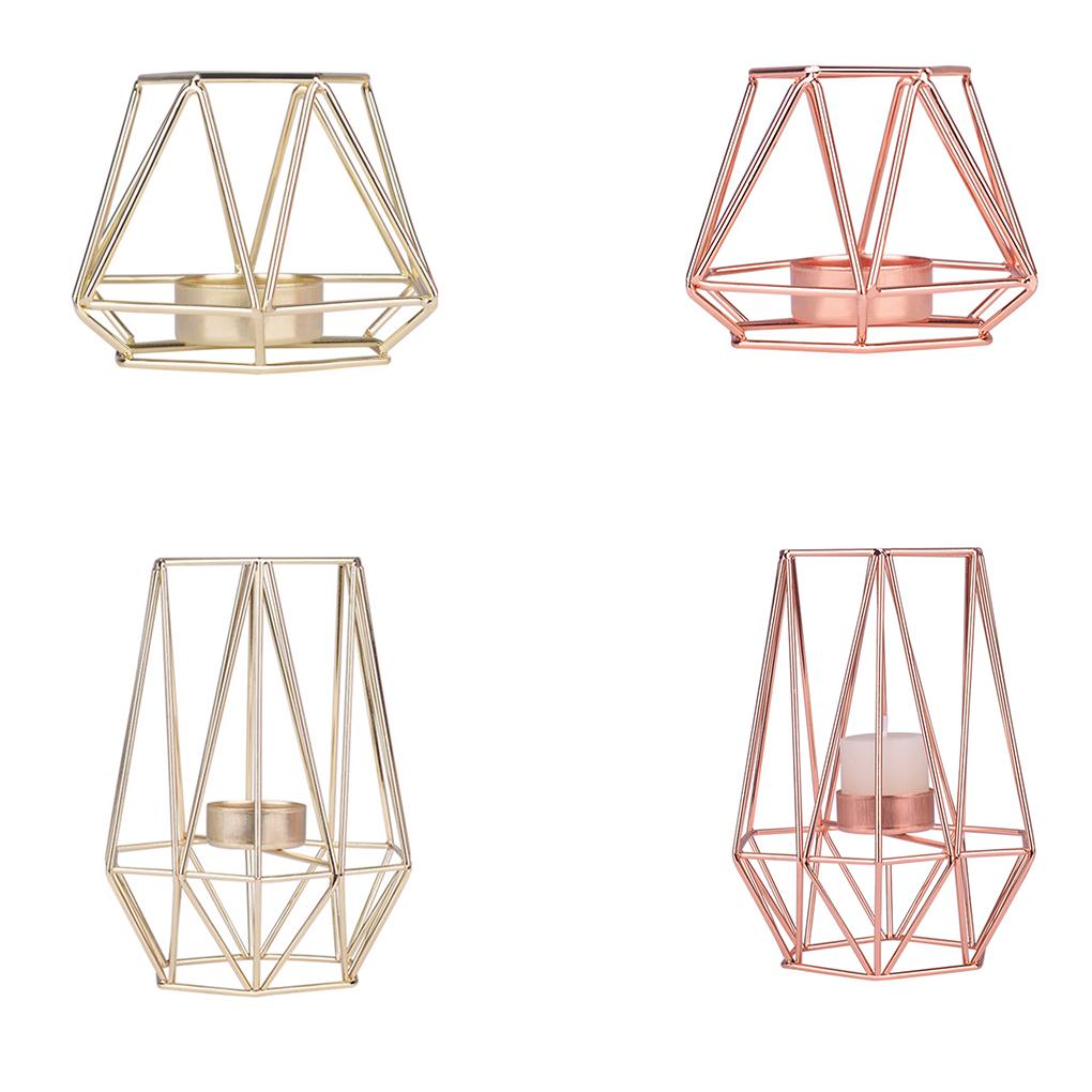 Gold Iron Candleholders Geometric Candlestick Tealight Votive Candle Cup Home Decoration